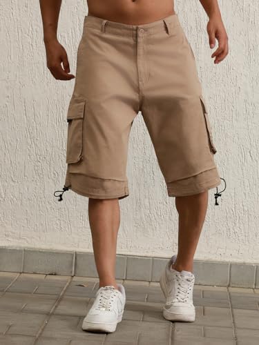 Hubberholme Taupe Cotton Regular Fit Mid-Rise Knee Length Shorts