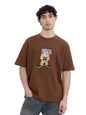 The Souled Store Looney Tunes: Taz Men and Boys Short Sleeves Round Neck Brown Embroidered Cotton Oversized T-Shirts