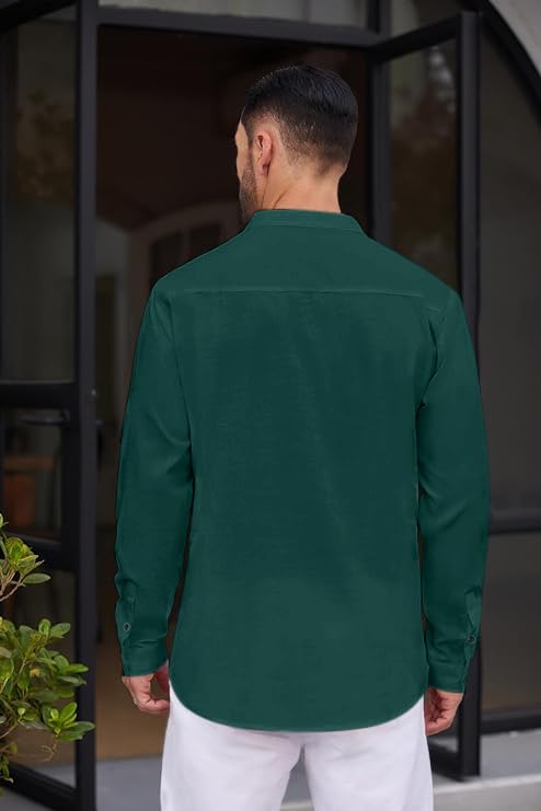 Macsivo MenS Stylish Mandarin Collar Kurta | Casual Ethnic Fusion Shirt For Daily, Party & Travel | Full Sleeves | Cotton Polye