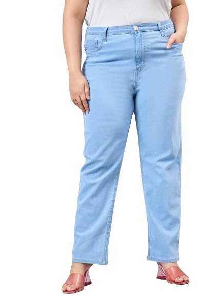 Style Quotient Women Plus Size Light Blue Straight Fit High Rise Stretchable Jeans
