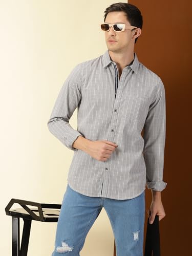 Thomas Scott Mens 100% Cotton Slim Fit Full Sleeves Solid Casual Shirt Coffee