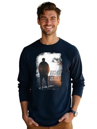 Bewakoof MenS Make Tracks Graphic Print Blue Round Neck Long Sleeve T-Shirt