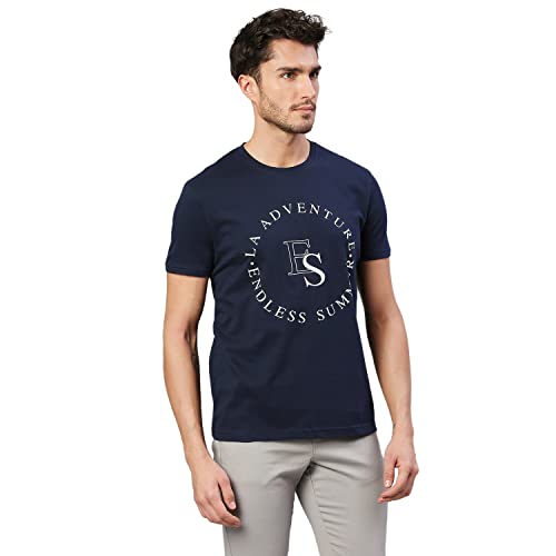 Dennis Lingo MenS Pure Cotton Printed Half Sleeves Casual T-Shirt (Navy)