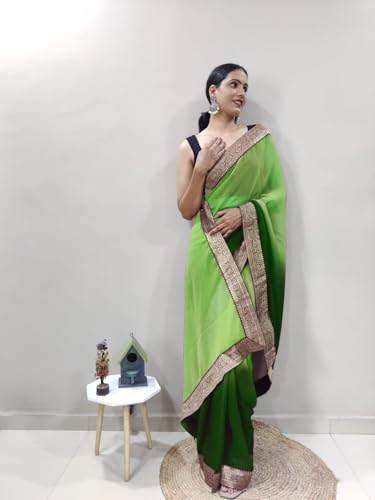 Shiv Textiles Womens Gorgette Less Border Zip And Go Pre-Stitched Saree  Effortless Wear & Comfort : Ready To Wear Saree(Sb-St-R