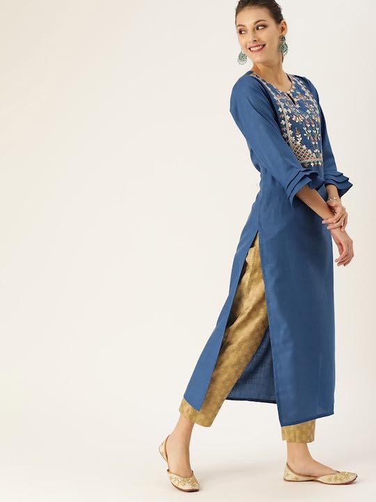 Varanga Women's Cotton Straight Kurta Set (KR_VAR2205099-S_Blue