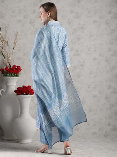 GoSriKi Women's Viscose Blend Kurta Set with Trousers & Dupatta, 5XL, Blue, Model SONEVA BLUE-VKS02-GS