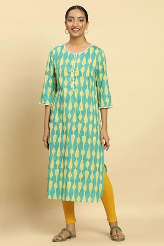W For Woman WomenS Cotton Geometric Regular Kurta (24Few10767-123532_Green