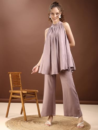 Womanista Women'S Viscose Rayon Solid Regular Set (Co-Ords_9221_Dusty Pink_S)