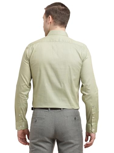Turtle Men 100% Cotton Slim Fit Olive Printed Full Sleeve Formal Shirt