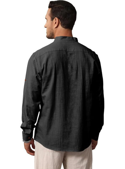 ROYALSCOUT Mens Cotton Polyester Blend Solid Regular Fit Full Sleeve Short Kurta Black