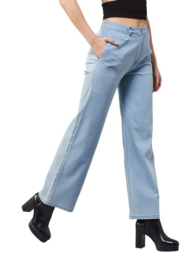 Dolce Crudo Womens Wide-Leg High Rise Clean Look Regular Stretchable Denim Jeans (DOAW23DEN98-42-158-34, Light Blue, 34)