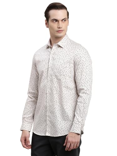 Turtle Men Grey Printed Full Sleeve Slim Fit 100% Cotton Formal Shirt