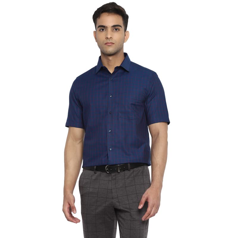 Turtle Men Cotton Navy Blue Checkered Regular Fit Shirts