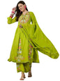 Serona Fabrics WomenS Faux Georgette Thread Embroidered Work Kurta With Palazzos & Dupatta