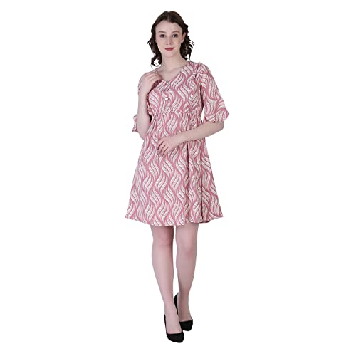 OM SAI LATEST CREATION Womens Crepe A-Line Western Dress for Women | Ruffled Sleeve, Knee-Length Dress | Midi Western Dress for