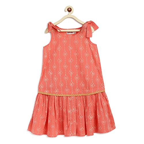 Fabindia Kids Hand Block Print Dress Cotton_6-8Y Peach