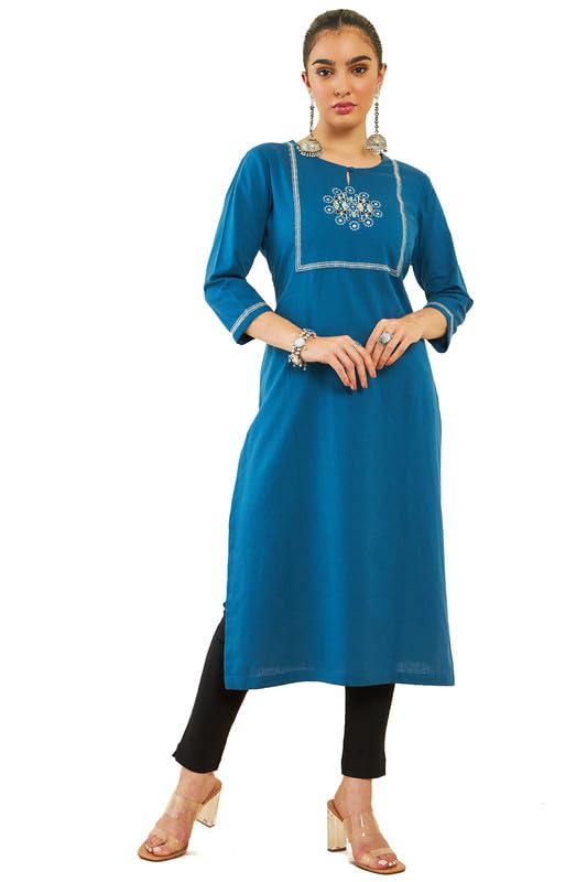 Soch Womens Cotton Flex EmbroideYoke Kurta with Mirror Work Details