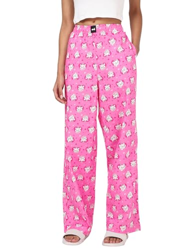 Bewakoof Official Disney Merchandise WomenS All Over Printed Wide Leg Poplin Pyjama_645088_Pink_Xl