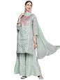 ishin Women's Pink Yoke Design Straight Kurta set With Trouser and Dupatta
