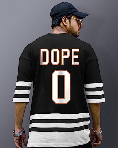 EYEBOGLER Oversized Loose Baggy Fit Drop Shooulder Half Sleeves Cotton Blend Printed T-Shirt for Men Black White