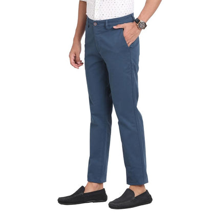 Turtle Men Cotton Stretch Blue Solid Ultra Slim Fit Casual Trouser