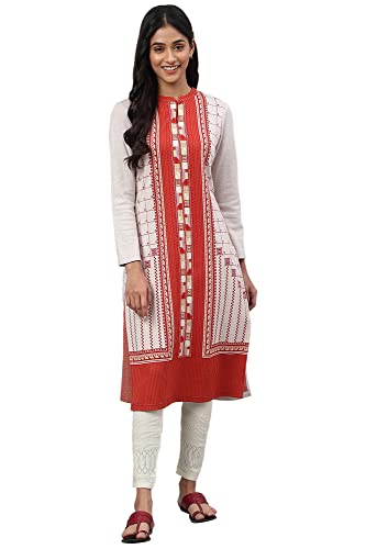 Aurelia Women Chilli Oil Cotton Blend Geometric Yarn Dyed Straight Kurta_22Noa13722-703624_L Maroon