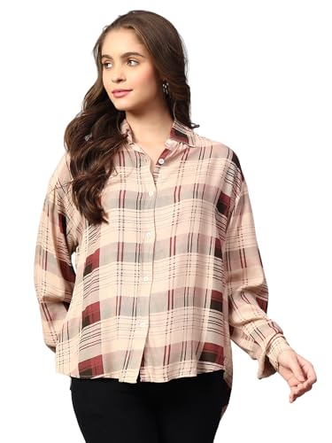 KOTTY Womens Oversized Printed Cotton Blend Stylish Looking Shirts(Multicolor,XL)