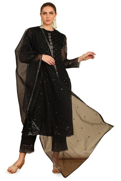 Soch Womens Black Sequinned Embellished Brocade Suit Set