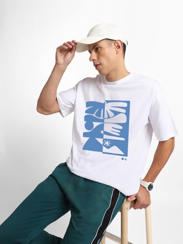 Nobero MenS Oversized Printed T-Shirt White