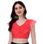 Pujia Mills Womens V Neck Orgenza Three Layer Ruffle Sleeve Frill Readymade Saree Blouse