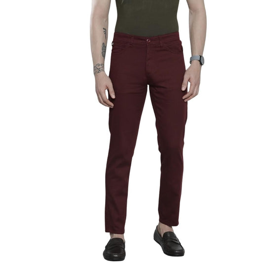 The Indian Garage Co Men Slim Fit Solid Mid-Rise Stretchable Chinos Burgundy