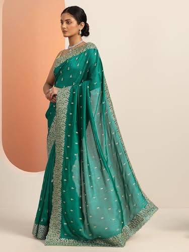 Libas Womens Embroidered Silk Blend Saree With Blouse Piece