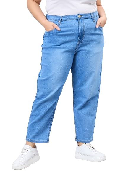 Style Quotient Women Plus Size Mid Blue Mom Fit High Rise Stretchable Jeans
