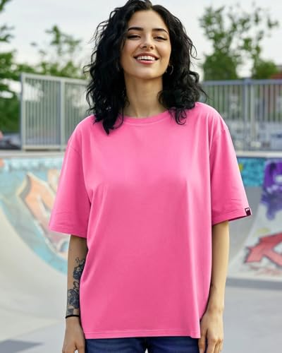 Bewakoof Womens Bubble Pink Round Neck Half Sleeve Oversized T-Shirt