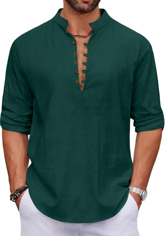 Macsivo MenS Stylish Mandarin Collar Kurta | Casual Ethnic Fusion Shirt For Daily, Party & Travel | Full Sleeves | Cotton Polye