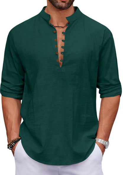 Macsivo MenS Stylish Mandarin Collar Kurta | Casual Ethnic Fusion Shirt For Daily, Party & Travel | Full Sleeves | Cotton Polye