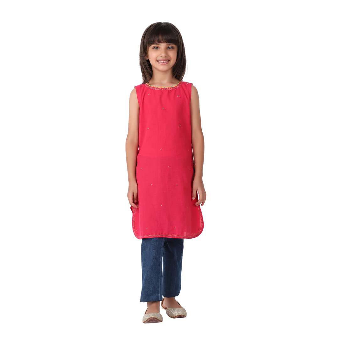 Fabindia Kids Embroidered Kurta Cotton_2-3Y Pink