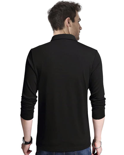 Noble Monk MenS Polo Neck Full Sleeves Solid T-Shirt Black