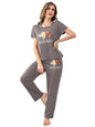 SMOWKLY Womens Premium Cotton Blend Cute Print Two Piece Pj Sleepwear Co-ord Set || Stylish Top with Pajama Pant Comfy Loungwea
