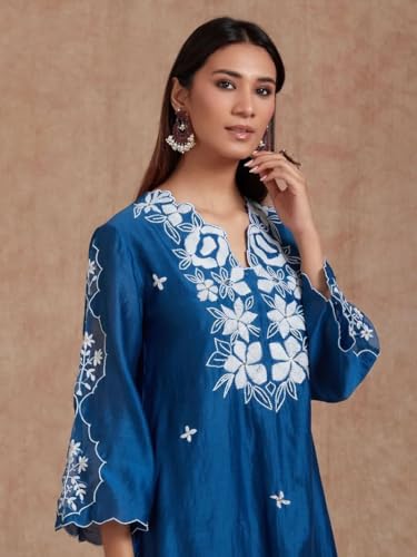 LookMark Women's Solid Regular Silk Blend Kurta Pant with Organza Dupatta and Embroidery Work Suitable for Every Indian Occasion