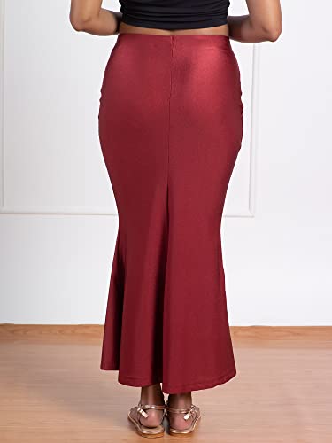NYKD Everyday Saree Petticoat for Women - Shapewear with Drawstring, Side Slit, Mermaid Cut - Saree Shapewear, NYOE01, Maroon