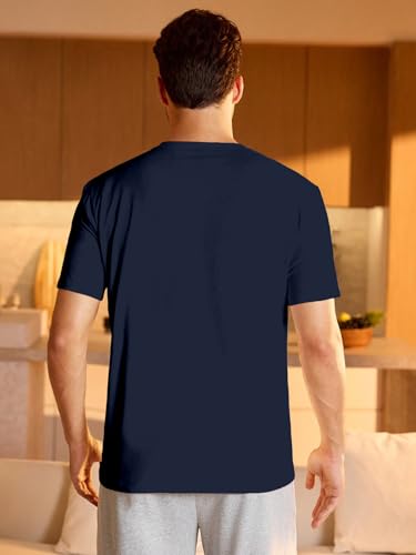 Shasmi Mens Navy Blue Rich Solid Round Neck Half Sleeve Plain Regular Fit Cotton T-Shirt l Comfortable and Versatile Fashion Te