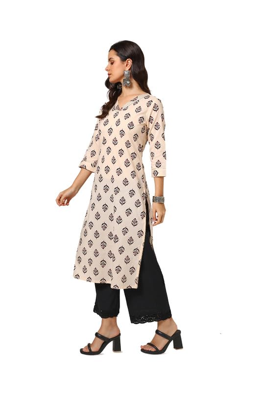 Soch Womens Beige Cotton Botanical Print Kurta With Gotta Patti