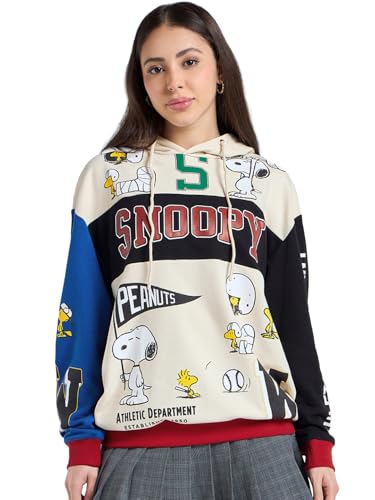 Bewakoof Official Peanuts Merchandise Snoopy WomenS Graphic Print Oversized Fit Full Sleeve Cotton Blend Hoodies_682772_Beige_2X