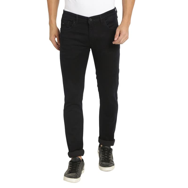 Turtle Men Cotton Black Narrow Fit Solid Stretchable Jeans