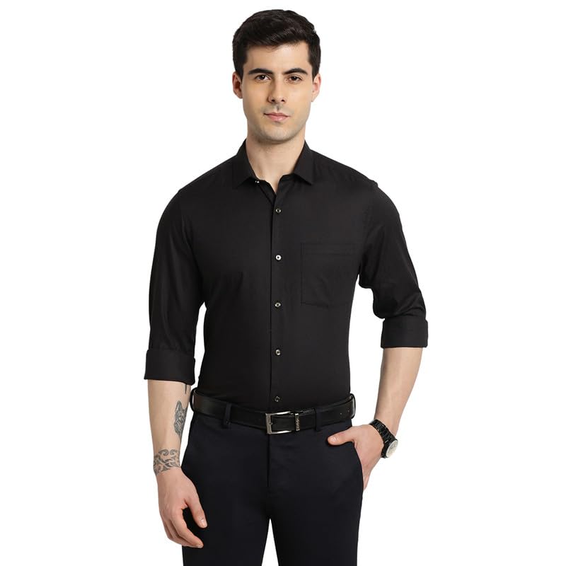 Turtle Men 100% Cotton Black Dobby Slim Fit Full Sleeve Ceremonial Shirt