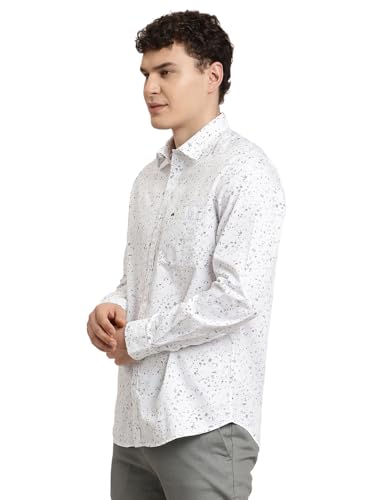 Turtle Men Slim Fit Printed Pure Cotton White Casual Shirt