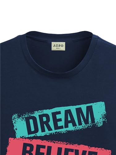 ADRO Men's Solid Regular Fit T-Shirt (RN24-DBA-NB_Navy Blue
