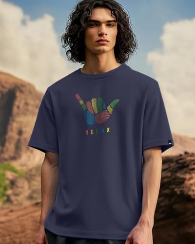 Bewakoof Mens Blue Hang Loose Graphic Printed Oversized Half Sleeve T-Shirt