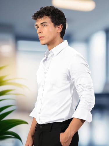 Pinkmint Mens Regular Fit Soft Cotton Blend Casual Combo Shirt with Pocket Design & Spread Collar Full Sleeves Formal Shirt Whi